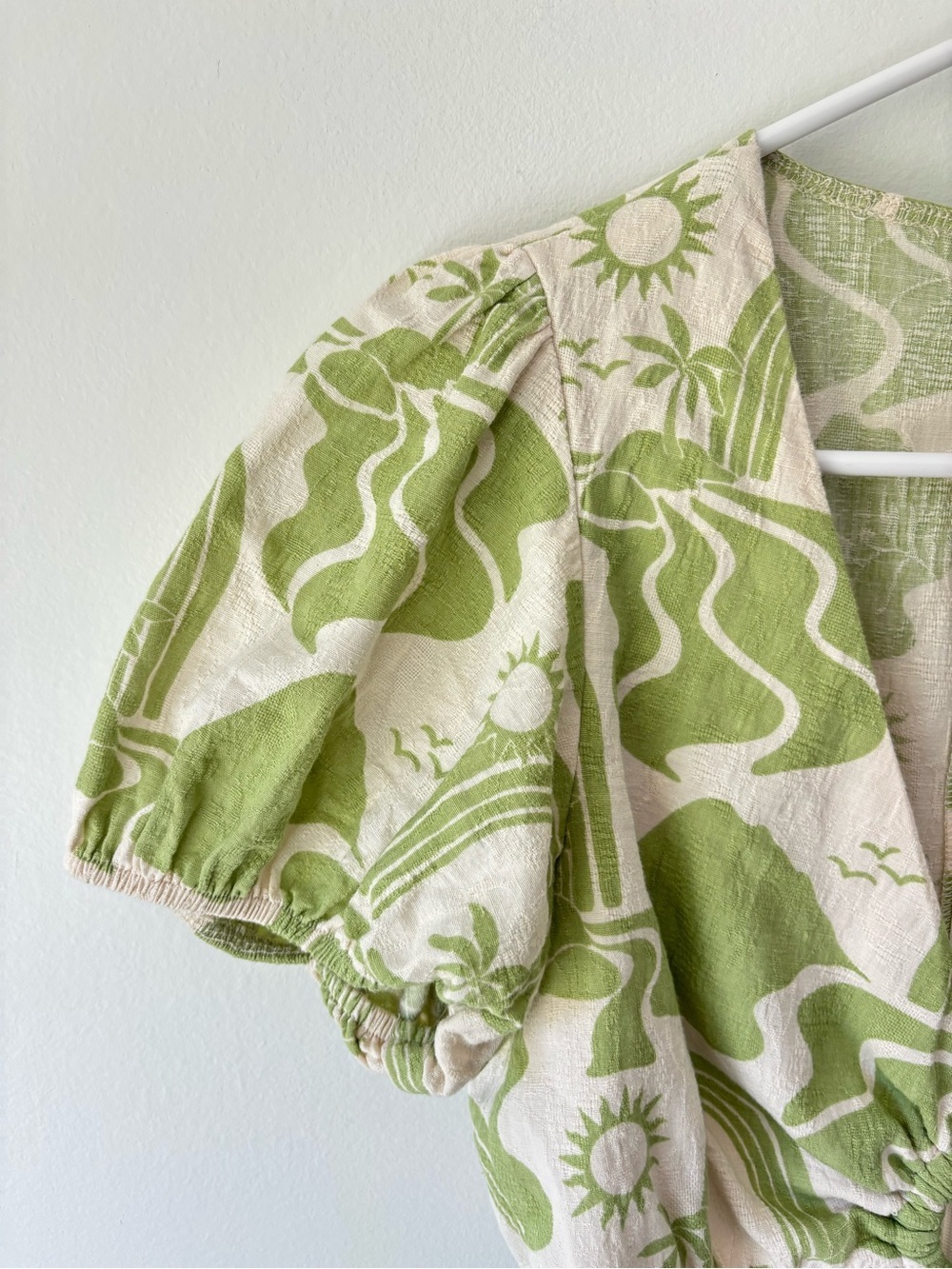 Show Me Your Mumu Jessa Mini Dress Green White Tropical Pattern Linen Blend - Picture 6 of 9